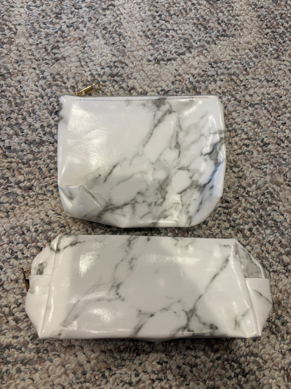 Marble-Print Cosmetic Pouch Set - White